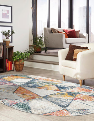 Multicolor 4' 1 x 6' 3 Gemstone Oval Area Rug Polypropylene Contemporary Carpet Easy Clean Stain Resistant for Home Design Decorating for Sale at Rug Engine