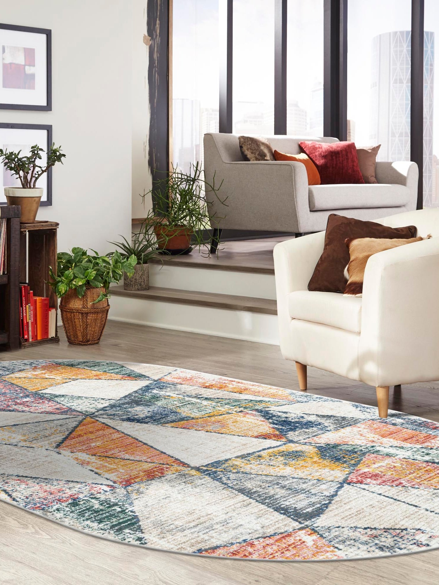 Multicolor 7' 10 x 10' 2 Gemstone Oval Area Rug Polypropylene Contemporary Carpet Easy Clean Stain Resistant for Home Design Decorating for Sale at Rug Engine