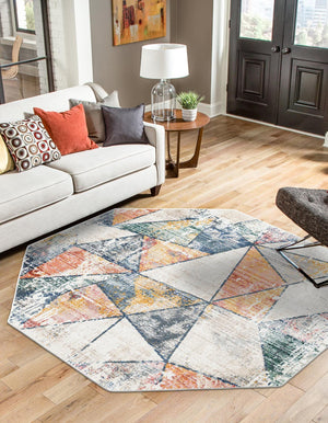Multicolor 7' 3 x 7' 3 Gemstone Octagon Area Rug Polypropylene Contemporary Carpet Easy Clean Stain Resistant for Home Design Decorating for Sale at Rug Engine