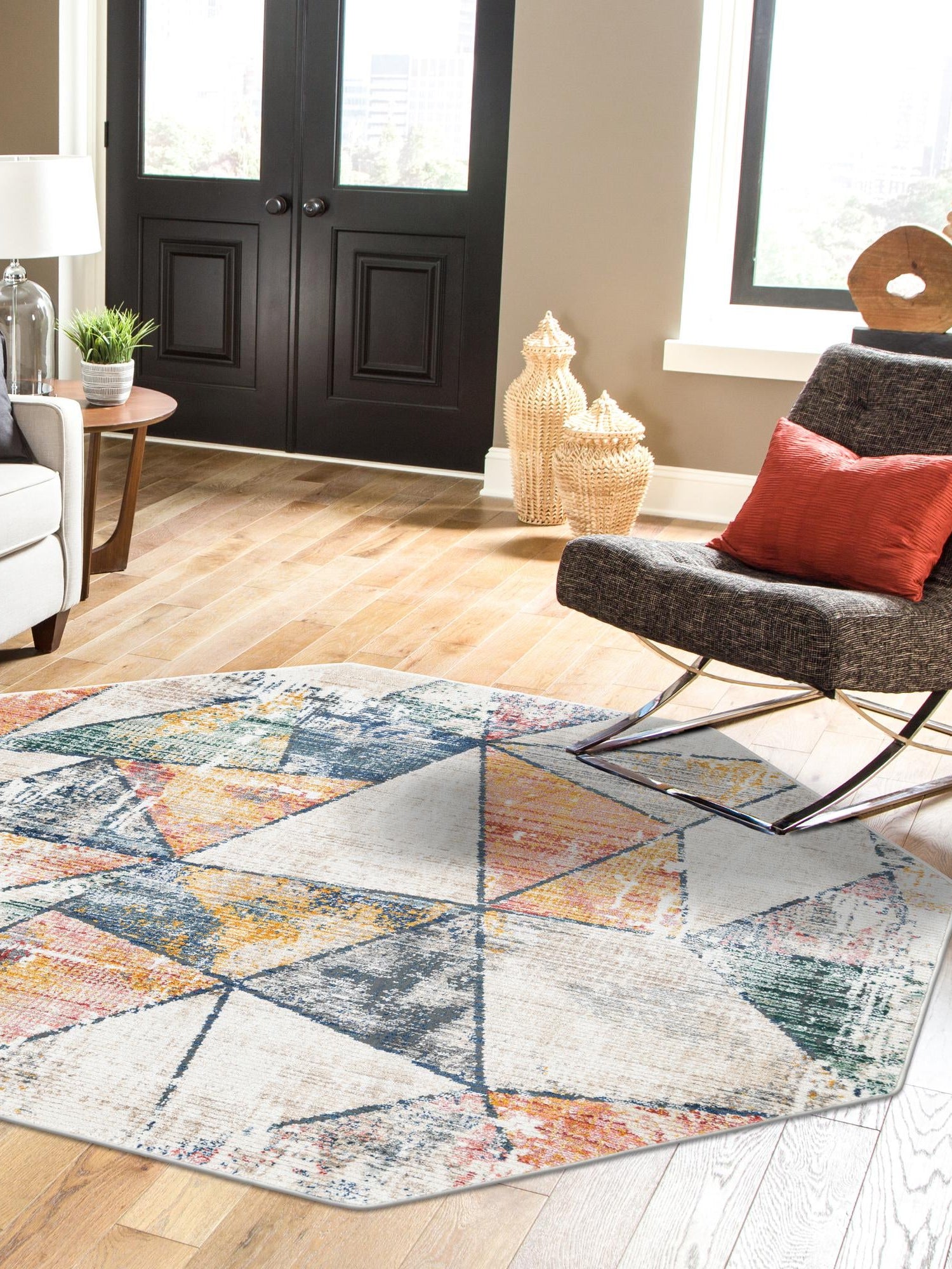 Multicolor 4' 1 x 4' 1 Gemstone Octagon Area Rug Polypropylene Contemporary Carpet Easy Clean Stain Resistant for Home Design Decorating for Sale at Rug Engine