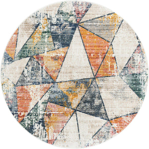 Multicolor 7' 3 x 7' 3 Gemstone Round Area Rug Polypropylene Contemporary Carpet Easy Clean Stain Resistant for Home Design Decorating for Sale at Rug Engine
