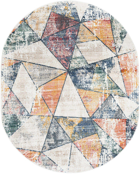 Multicolor 7' 10 x 10' 2 Gemstone Oval Area Rug Polypropylene Contemporary Carpet Easy Clean Stain Resistant for Home Design Decorating for Sale at Rug Engine