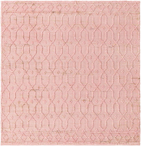 Pink 5' 3 x 5' 3 Larsa Square Area Rug 90% Jute & 10% Cotton Premium All Natural Hand Woven Carpet for Home Interior Design Spaces for Sale at Rug Engine