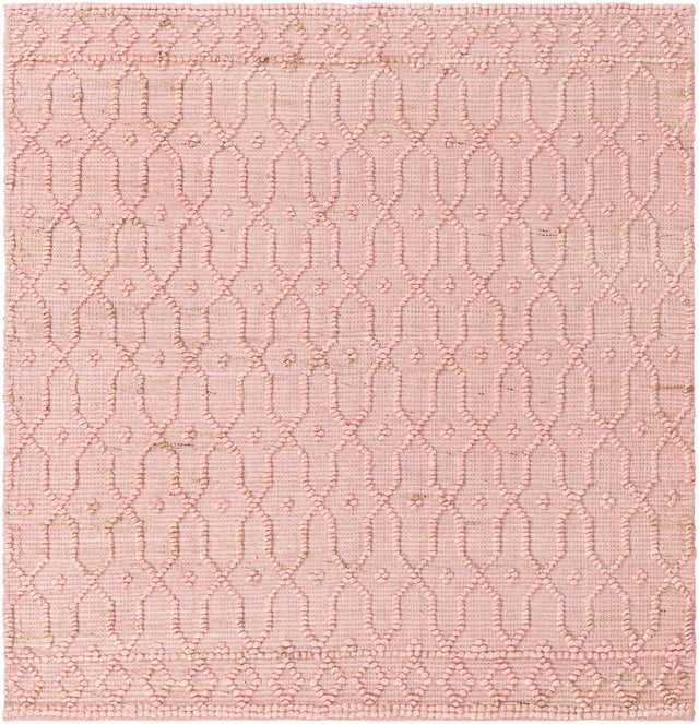 Pink 5' 3 x 5' 3 Larsa Square Area Rug 90% Jute & 10% Cotton Premium All Natural Hand Woven Carpet for Home Interior Design Spaces for Sale at Rug Engine