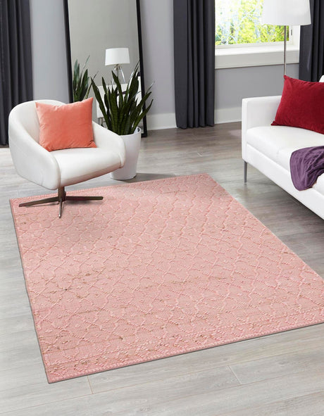 Pink 4' 1 x 6' 1 Larsa Rectangle Area Rug 90% Jute & 10% Cotton Premium All Natural Hand Woven Carpet for Home Interior Design Spaces for Sale at Rug Engine