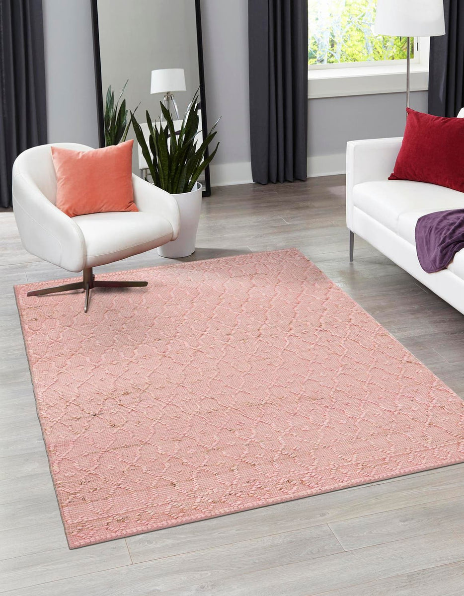 Pink 7' 10 x 10' Larsa Rectangle Area Rug 90% Jute & 10% Cotton Premiu ...