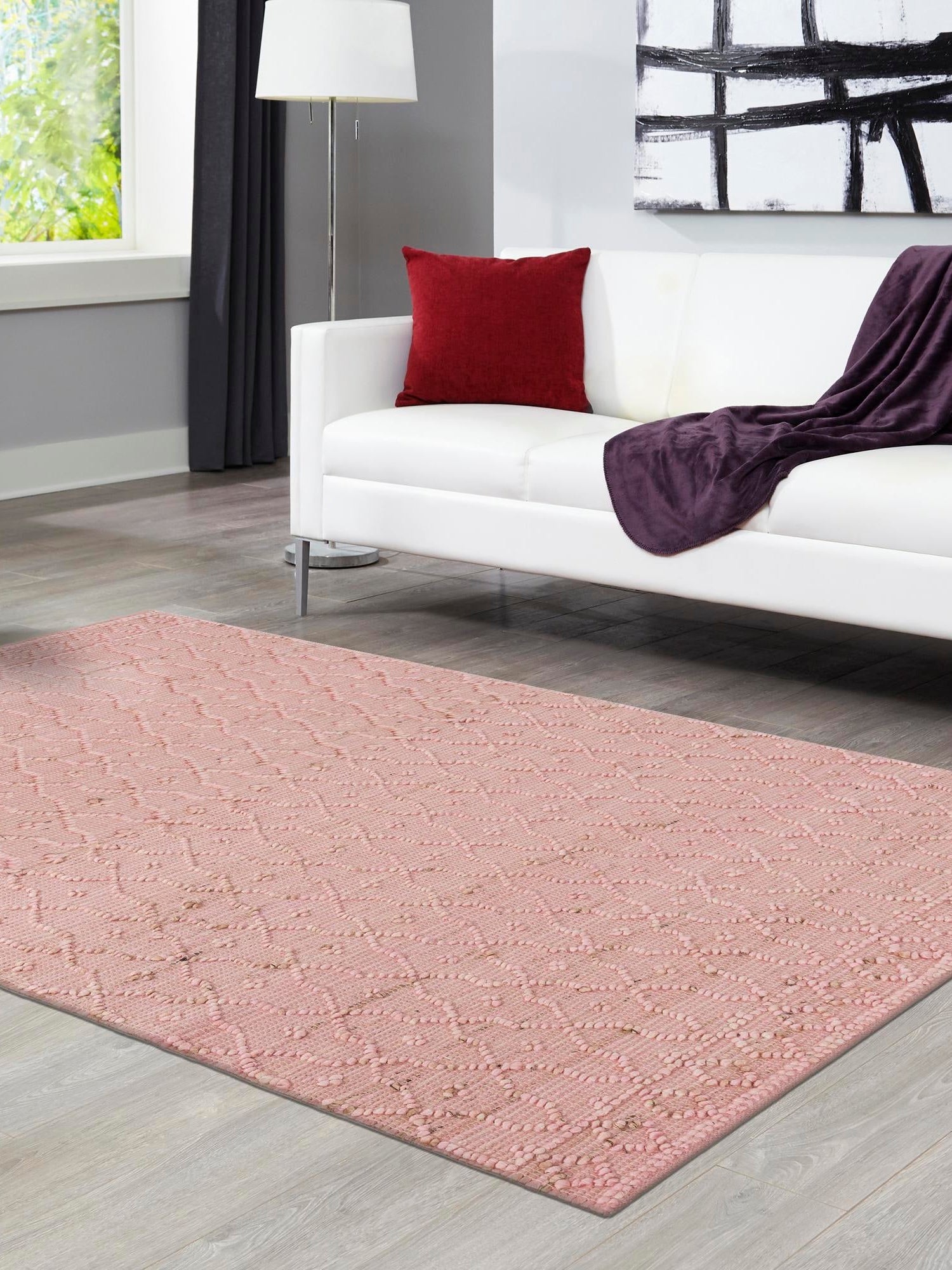 Pink 4' 1 x 6' 1 Larsa Rectangle Area Rug 90% Jute & 10% Cotton Premium All Natural Hand Woven Carpet for Home Interior Design Spaces for Sale at Rug Engine