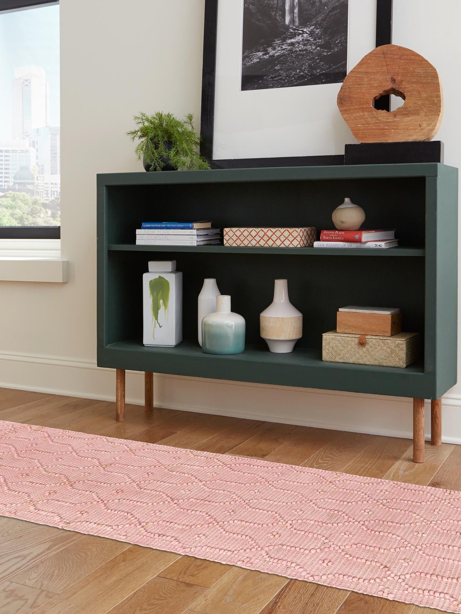 Pink 2' x 8' Larsa Runner Area Rug 90% Jute & 10% Cotton Premium All Natural Hand Woven Carpet for Home Interior Design Spaces for Sale at Rug Engine