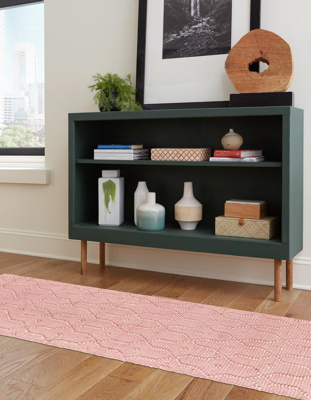 Pink 2' x 8' Larsa Runner Area Rug 90% Jute & 10% Cotton Premium All Natural Hand Woven Carpet for Home Interior Design Spaces for Sale at Rug Engine