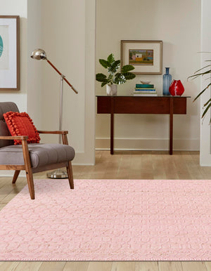 Pink 7' 10 x 7' 10 Larsa Square Area Rug 90% Jute & 10% Cotton Premium All Natural Hand Woven Carpet for Home Interior Design Spaces for Sale at Rug Engine
