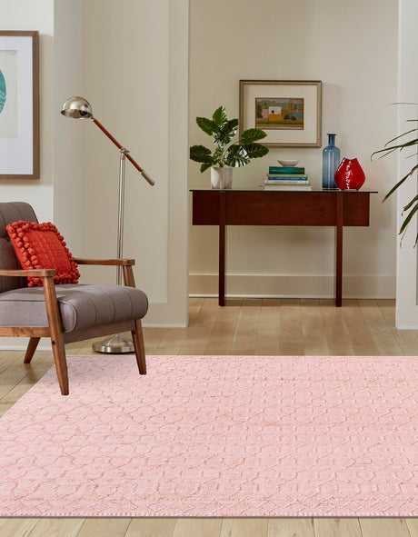 Pink 7' 10 x 7' 10 Larsa Square Area Rug 90% Jute & 10% Cotton Premium All Natural Hand Woven Carpet for Home Interior Design Spaces for Sale at Rug Engine
