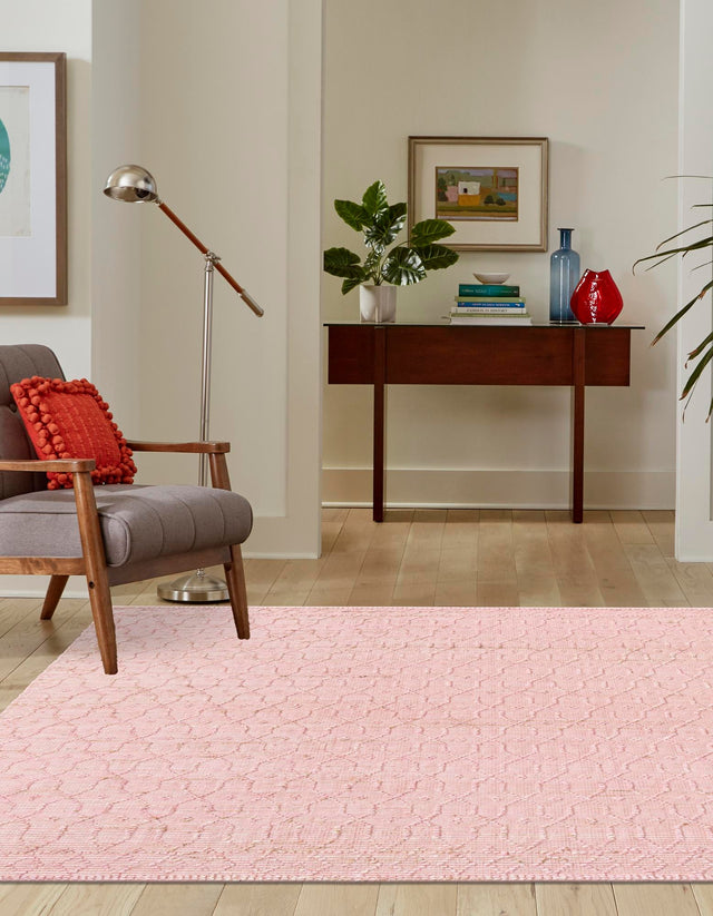 Pink 7' 10 x 7' 10 Larsa Square Area Rug 90% Jute & 10% Cotton Premium All Natural Hand Woven Carpet for Home Interior Design Spaces for Sale at Rug Engine