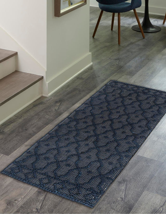 Navy Blue 2' x 8' Larsa Runner Area Rug 90% Jute & 10% Cotton Premium All Natural Hand Woven Carpet for Home Interior Design Spaces for Sale at Rug Engine