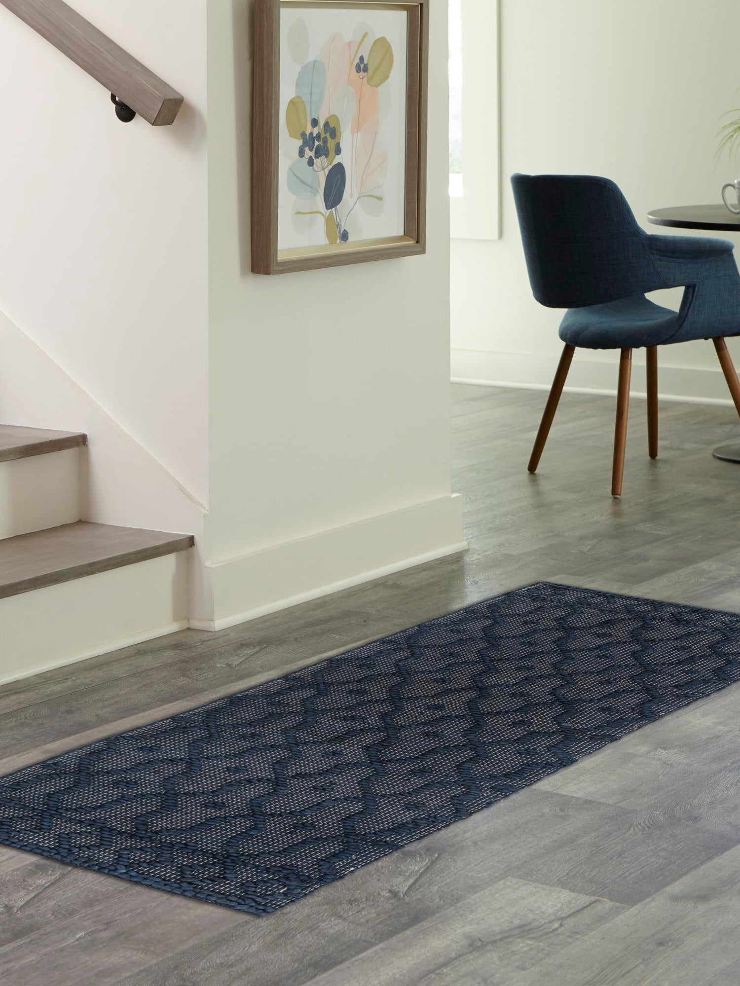 Navy Blue 2' 7 x 9' 10 Larsa Runner Area Rug 90% Jute & 10% Cotton Premium All Natural Hand Woven Carpet for Home Interior Design Spaces for Sale at Rug Engine