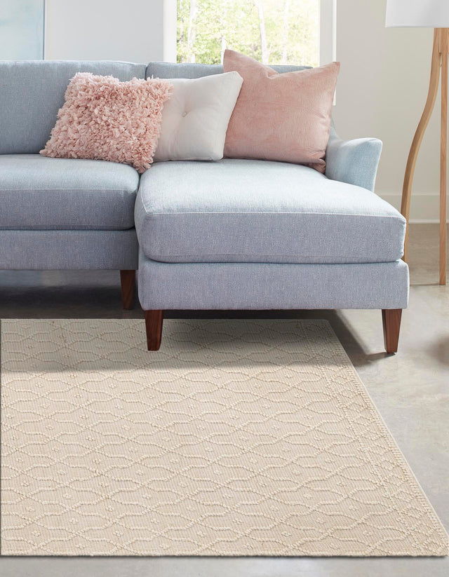 Ivory 4' 1 x 6' 1 Larsa Rectangle Area Rug 90% Jute & 10% Cotton Premium All Natural Hand Woven Carpet for Home Interior Design Spaces for Sale at Rug Engine