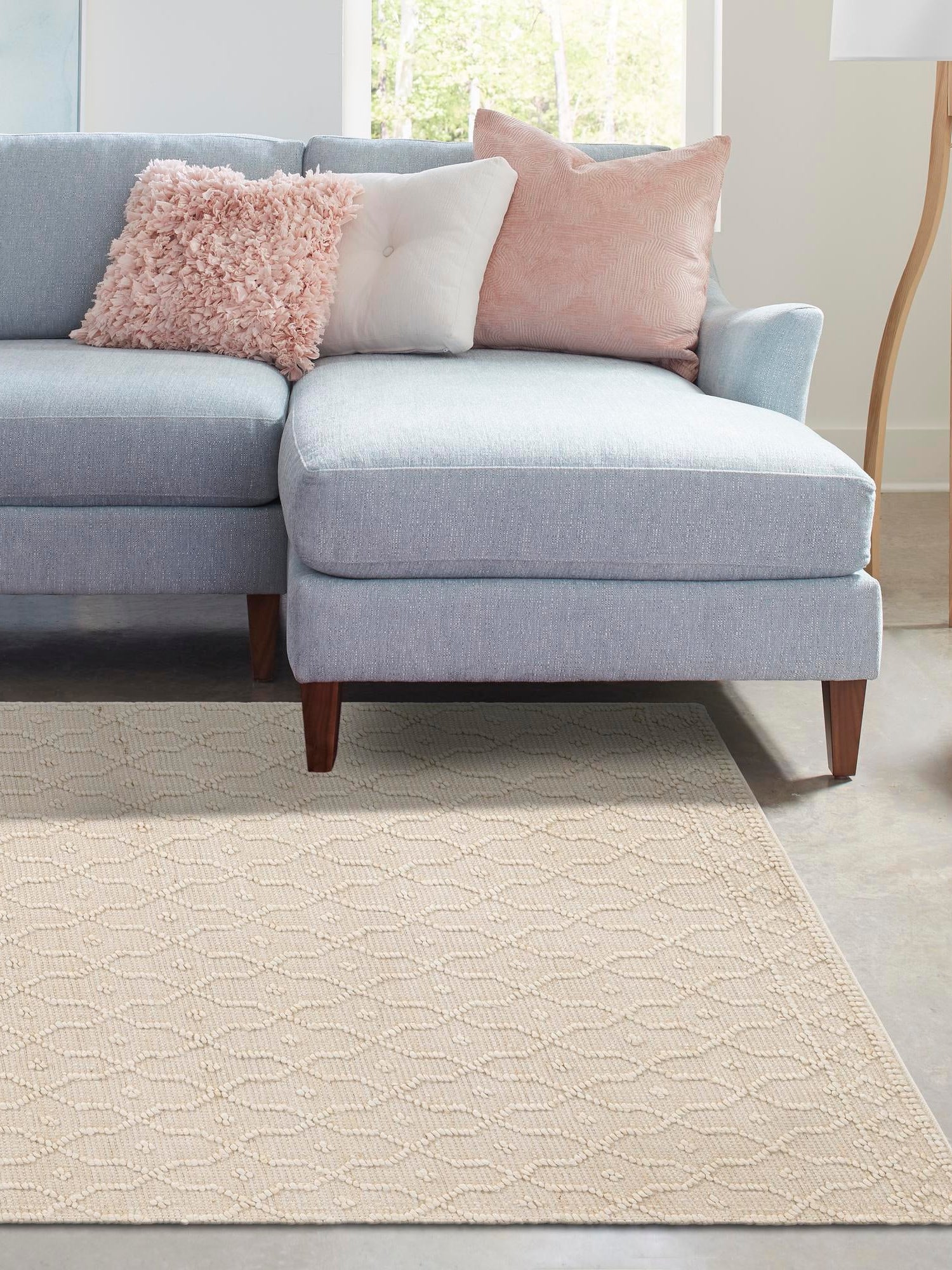 Ivory 5' 3 x 8' Larsa Rectangle Area Rug 90% Jute & 10% Cotton Premium All Natural Hand Woven Carpet for Home Interior Design Spaces for Sale at Rug Engine