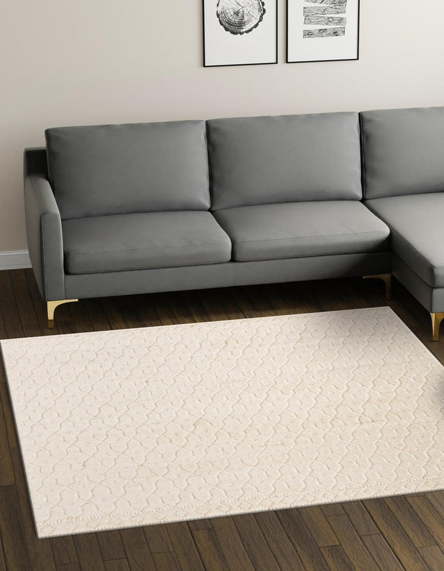 Ivory 5' 3 x 5' 3 Larsa Square Area Rug 90% Jute & 10% Cotton Premium All Natural Hand Woven Carpet for Home Interior Design Spaces for Sale at Rug Engine