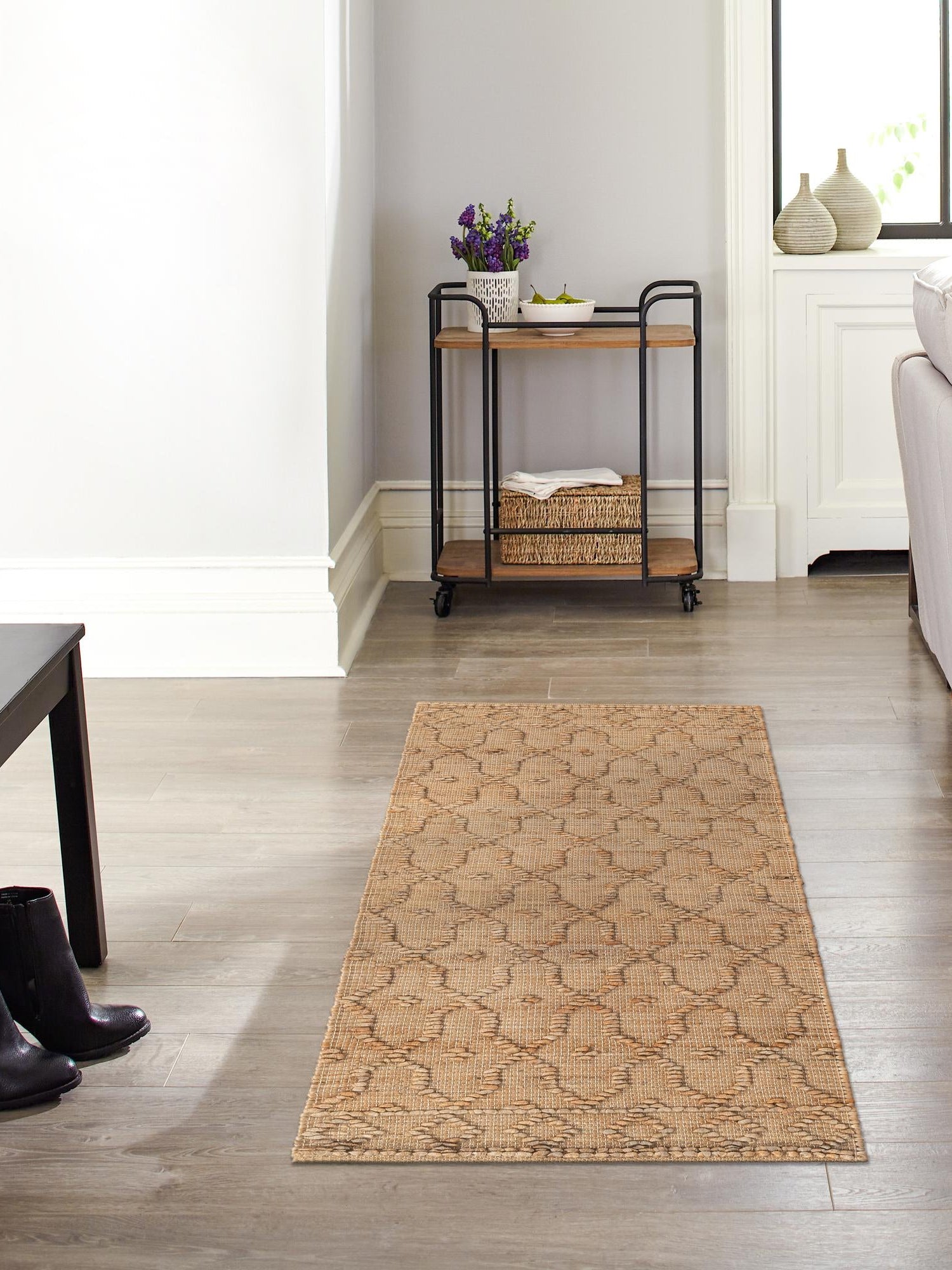Natural 2' x 6' 1 Larsa Runner Area Rug 90% Jute & 10% Cotton Premium All Natural Hand Woven Carpet for Home Interior Design Spaces for Sale at Rug Engine