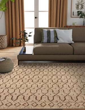 Natural 7' 10 x 7' 10 Larsa Square Area Rug 90% Jute & 10% Cotton Premium All Natural Hand Woven Carpet for Home Interior Design Spaces for Sale at Rug Engine