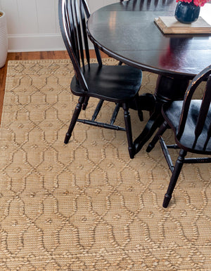 Natural 7' 10 x 7' 10 Larsa Square Area Rug 90% Jute & 10% Cotton Premium All Natural Hand Woven Carpet for Home Interior Design Spaces for Sale at Rug Engine