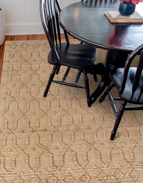 Natural 7' 10 x 7' 10 Larsa Square Area Rug 90% Jute & 10% Cotton Premium All Natural Hand Woven Carpet for Home Interior Design Spaces for Sale at Rug Engine