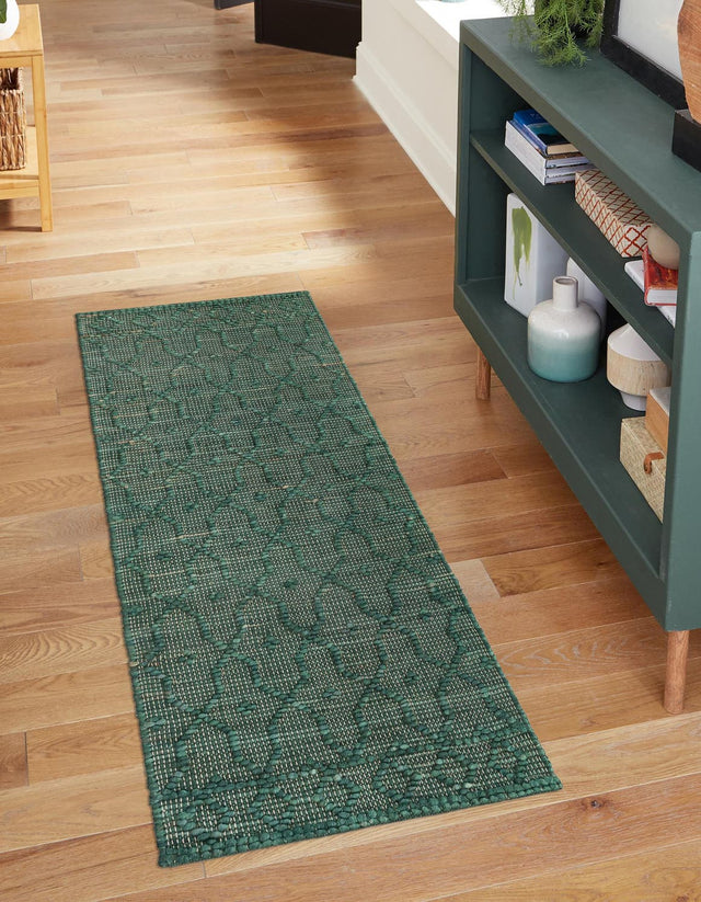 Hunter Green 2' 7 x 9' 10 Larsa Runner Area Rug 90% Jute & 10% Cotton Premium All Natural Hand Woven Carpet for Home Interior Design Spaces for Sale at Rug Engine