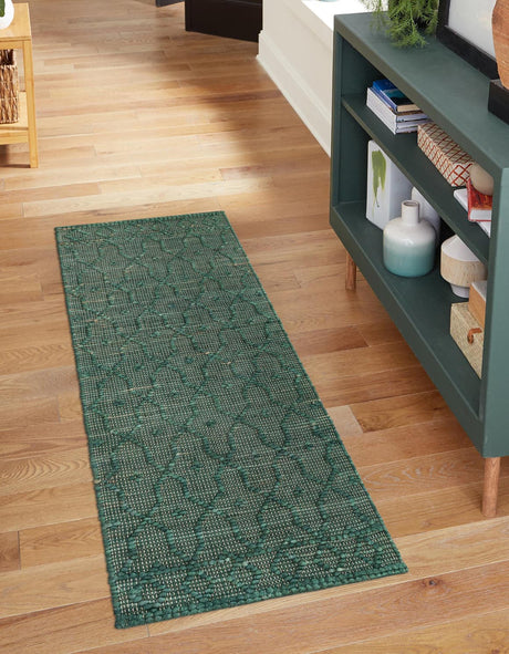 Hunter Green 2' x 6' 1 Larsa Runner Area Rug 90% Jute & 10% Cotton Premium All Natural Hand Woven Carpet for Home Interior Design Spaces for Sale at Rug Engine