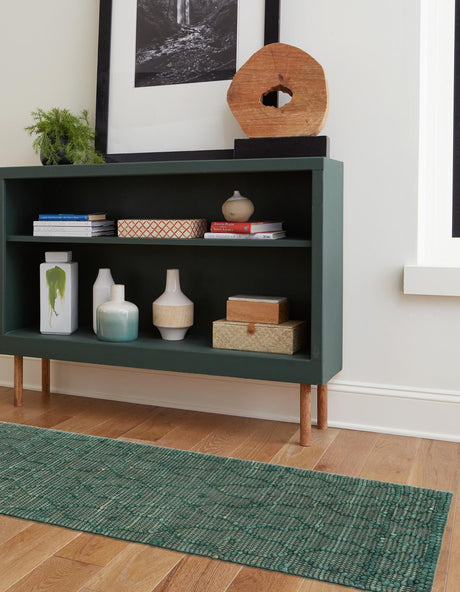 Hunter Green 2' x 8' Larsa Runner Area Rug 90% Jute & 10% Cotton Premium All Natural Hand Woven Carpet for Home Interior Design Spaces for Sale at Rug Engine
