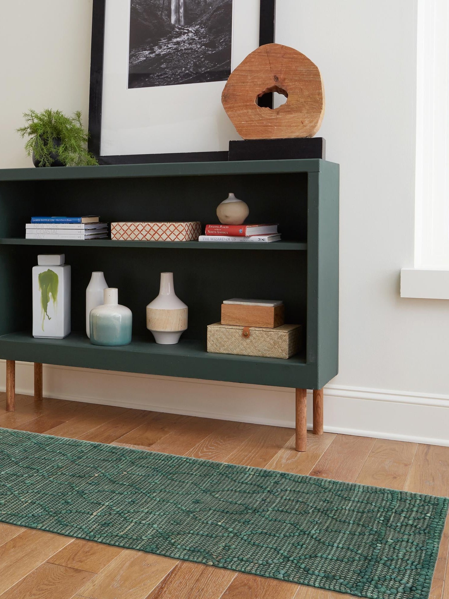 Hunter Green 2' 7 x 12' Larsa Runner Area Rug 90% Jute & 10% Cotton Premium All Natural Hand Woven Carpet for Home Interior Design Spaces for Sale at Rug Engine