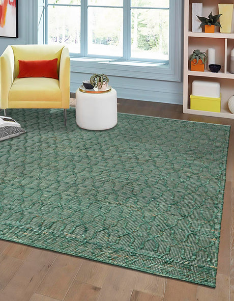 Hunter Green 5' 3 x 5' 3 Larsa Square Area Rug 90% Jute & 10% Cotton Premium All Natural Hand Woven Carpet for Home Interior Design Spaces for Sale at Rug Engine