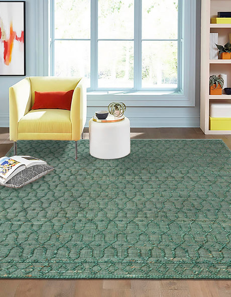 Hunter Green 5' 3 x 5' 3 Larsa Square Area Rug 90% Jute & 10% Cotton Premium All Natural Hand Woven Carpet for Home Interior Design Spaces for Sale at Rug Engine