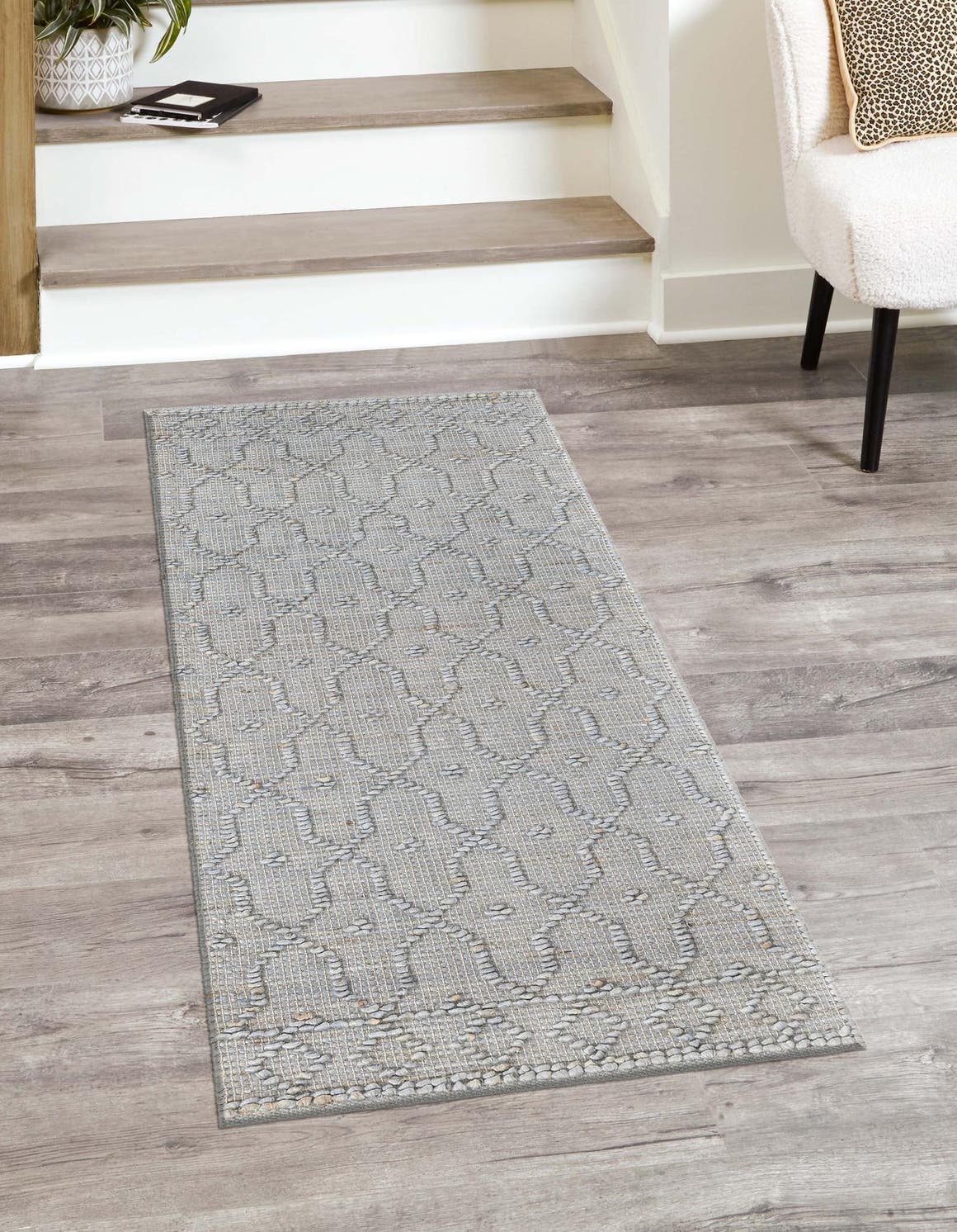 Gray 2' x 8' Larsa Runner Area Rug 90% Jute & 10% Cotton Premium All Natural Hand Woven Carpet for Home Interior Design Spaces for Sale at Rug Engine
