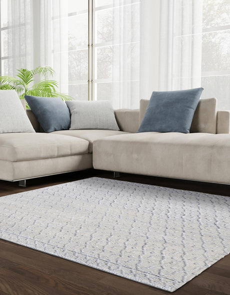 Gray 7' 10 x 7' 10 Larsa Square Area Rug 90% Jute & 10% Cotton Premium All Natural Hand Woven Carpet for Home Interior Design Spaces for Sale at Rug Engine