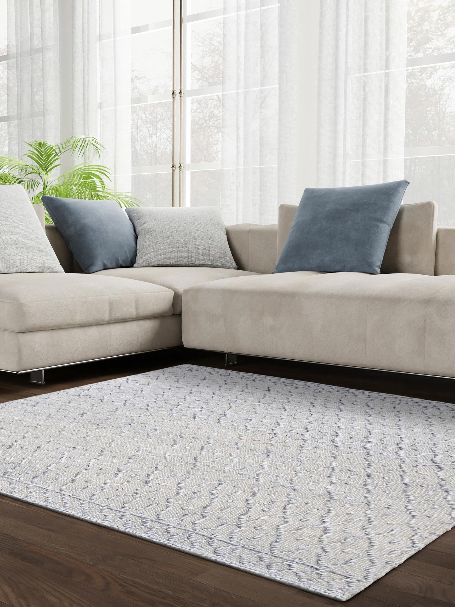 Gray 5' 3 x 5' 3 Larsa Square Area Rug 90% Jute & 10% Cotton Premium All Natural Hand Woven Carpet for Home Interior Design Spaces for Sale at Rug Engine