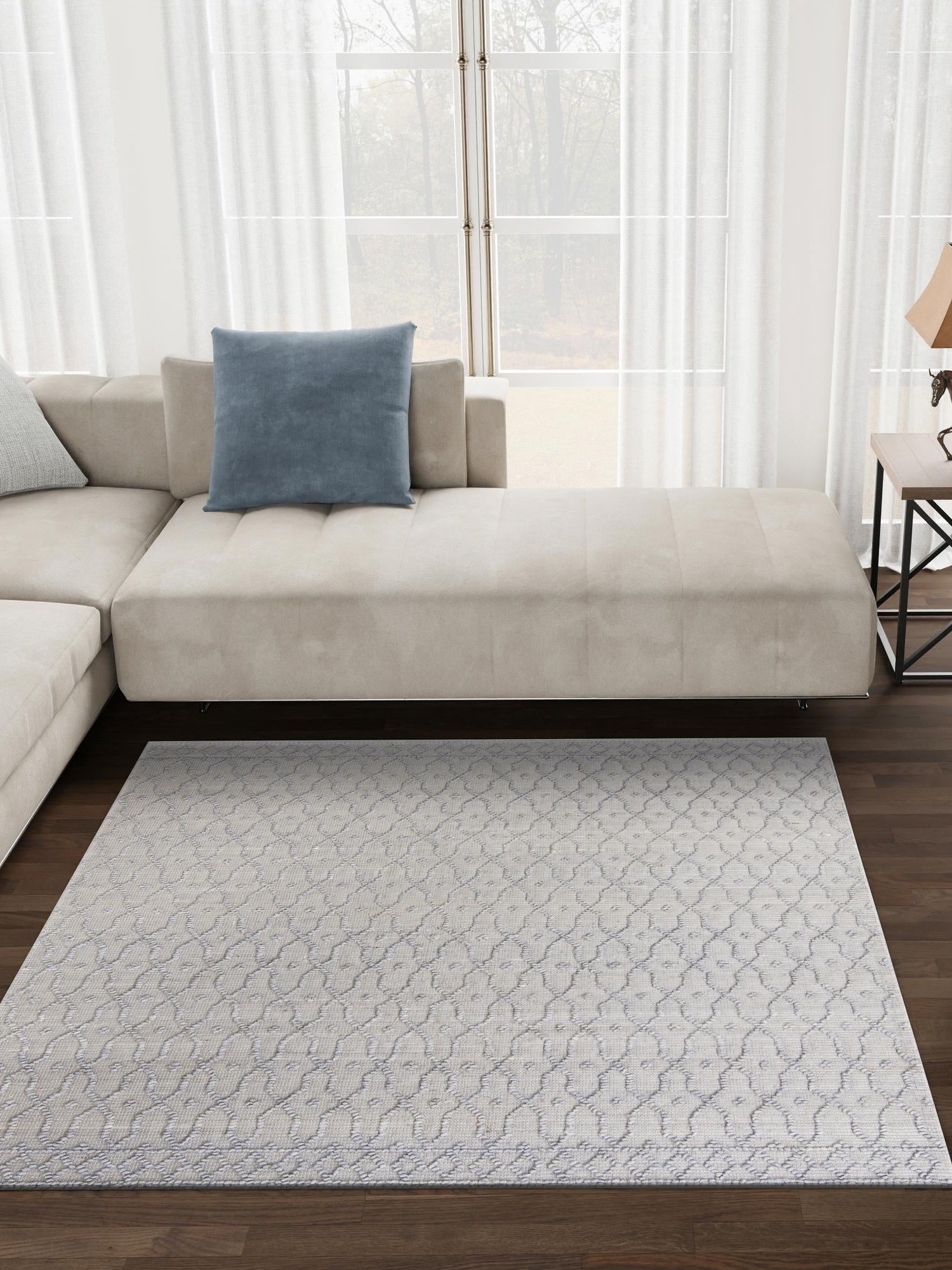 Gray 5' 3 x 5' 3 Larsa Square Area Rug 90% Jute & 10% Cotton Premium All Natural Hand Woven Carpet for Home Interior Design Spaces for Sale at Rug Engine