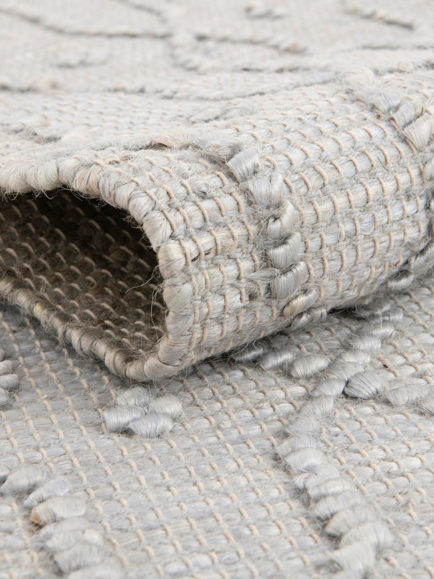 Gray 5' 3 x 5' 3 Larsa Square Area Rug 90% Jute & 10% Cotton Premium All Natural Hand Woven Carpet for Home Interior Design Spaces for Sale at Rug Engine