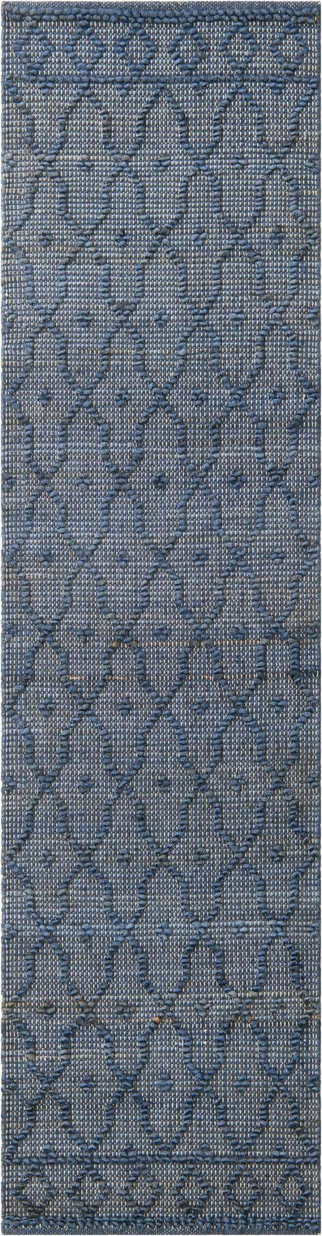 Navy Blue 2' x 8' Larsa Runner Area Rug 90% Jute & 10% Cotton Premium All Natural Hand Woven Carpet for Home Interior Design Spaces for Sale at Rug Engine