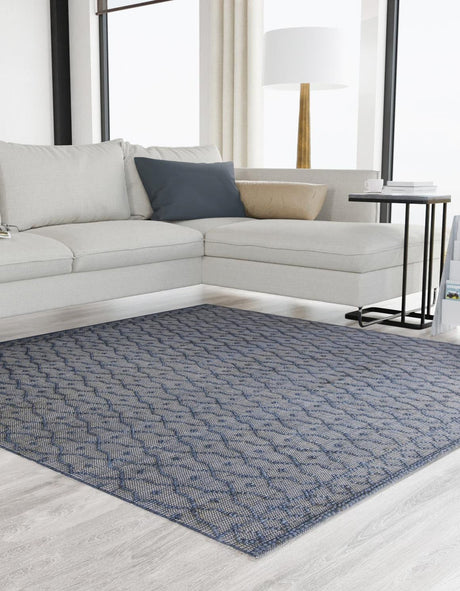 Navy Blue 7' 10 x 7' 10 Larsa Square Area Rug 90% Jute & 10% Cotton Premium All Natural Hand Woven Carpet for Home Interior Design Spaces for Sale at Rug Engine