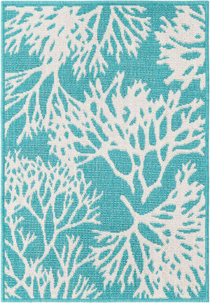 Teal 2' x 3' 1 Outdoor Coastal Rectangle Area Rug Weather Resistant for Patio, Deck, Terrace, Balcony, Porch 100% Polypropylene Coastal Decor Carpet for Sale at Rug Engine