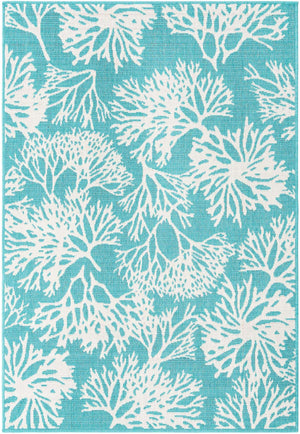 Teal 4' 1 x 6' 1 Outdoor Coastal Rectangle Area Rug Weather Resistant for Patio, Deck, Terrace, Balcony, Porch 100% Polypropylene Coastal Decor Carpet for Sale at Rug Engine