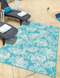 Teal 7' 10 x 10' Outdoor Coastal Rectangle Area Rug Weather Resistant for Patio, Deck, Terrace, Balcony, Porch 100% Polypropylene Coastal Decor Carpet for Sale at Rug Engine