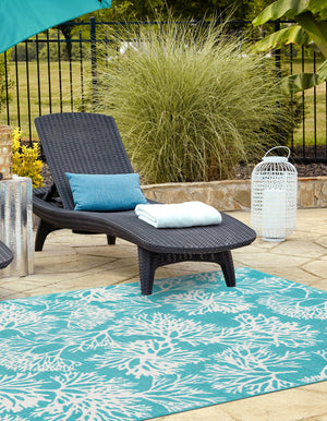 Teal 2' x 3' 1 Outdoor Coastal Rectangle Area Rug Weather Resistant for Patio, Deck, Terrace, Balcony, Porch 100% Polypropylene Coastal Decor Carpet for Sale at Rug Engine