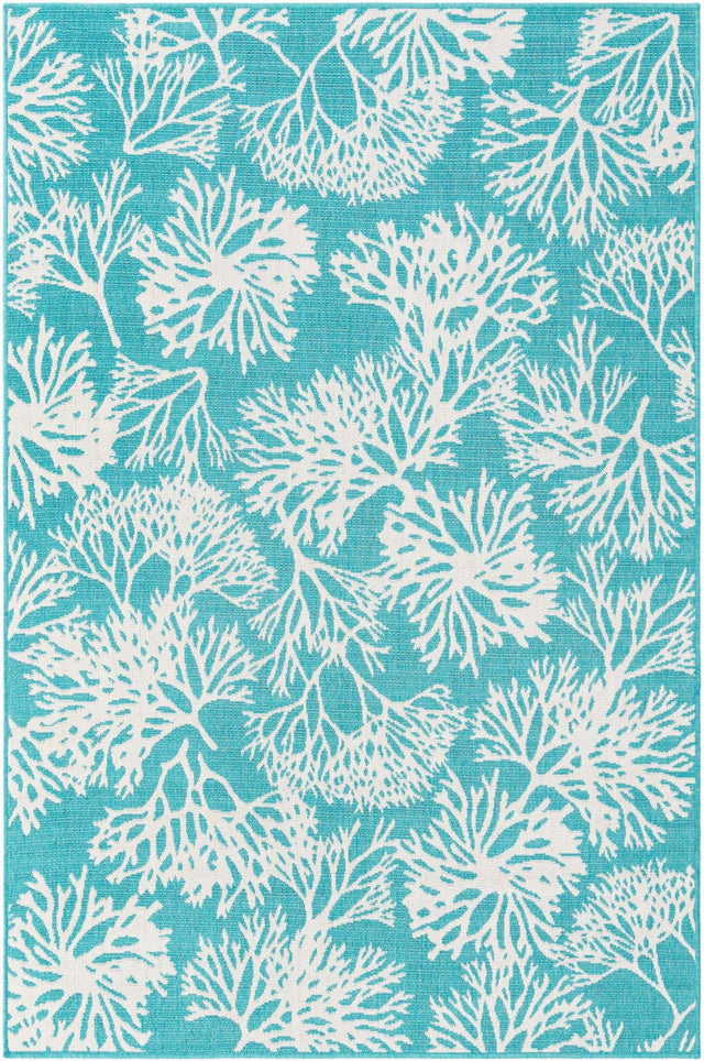 Teal 5' 3 x 8' Outdoor Coastal Rectangle Area Rug Weather Resistant for Patio, Deck, Terrace, Balcony, Porch 100% Polypropylene Coastal Decor Carpet for Sale at Rug Engine