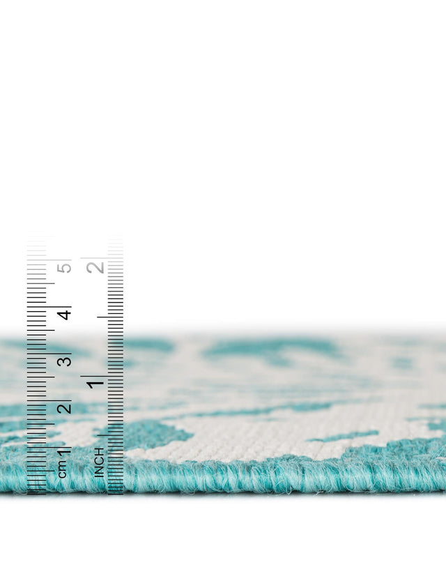Teal 2' x 6' 1 Outdoor Coastal Runner Area Rug Weather Resistant for Patio, Deck, Terrace, Balcony, Porch 100% Polypropylene Coastal Decor Carpet for Sale at Rug Engine