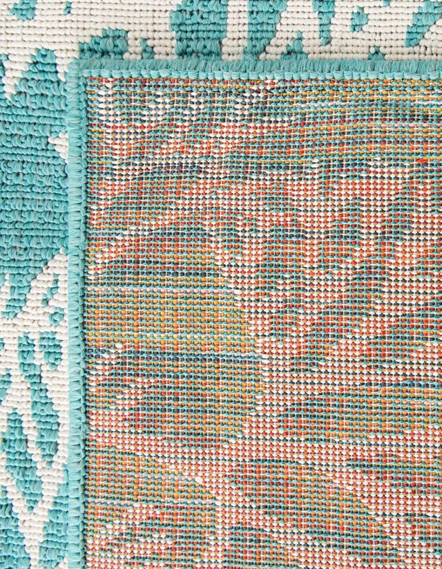 Teal 2' 7 x 12' Outdoor Coastal Runner Area Rug Weather Resistant for Patio, Deck, Terrace, Balcony, Porch 100% Polypropylene Coastal Decor Carpet for Sale at Rug Engine