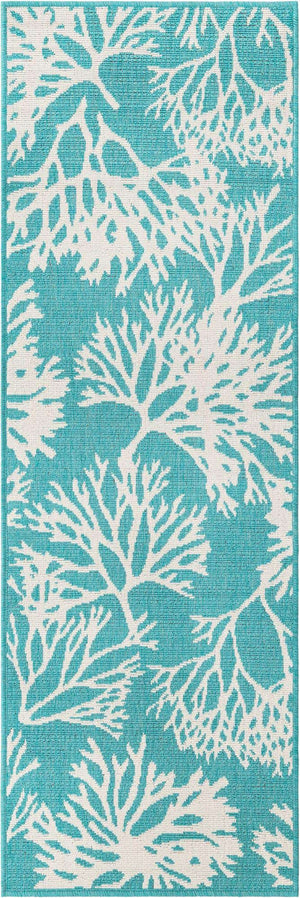 Teal 2' x 6' 1 Outdoor Coastal Runner Area Rug Weather Resistant for Patio, Deck, Terrace, Balcony, Porch 100% Polypropylene Coastal Decor Carpet for Sale at Rug Engine