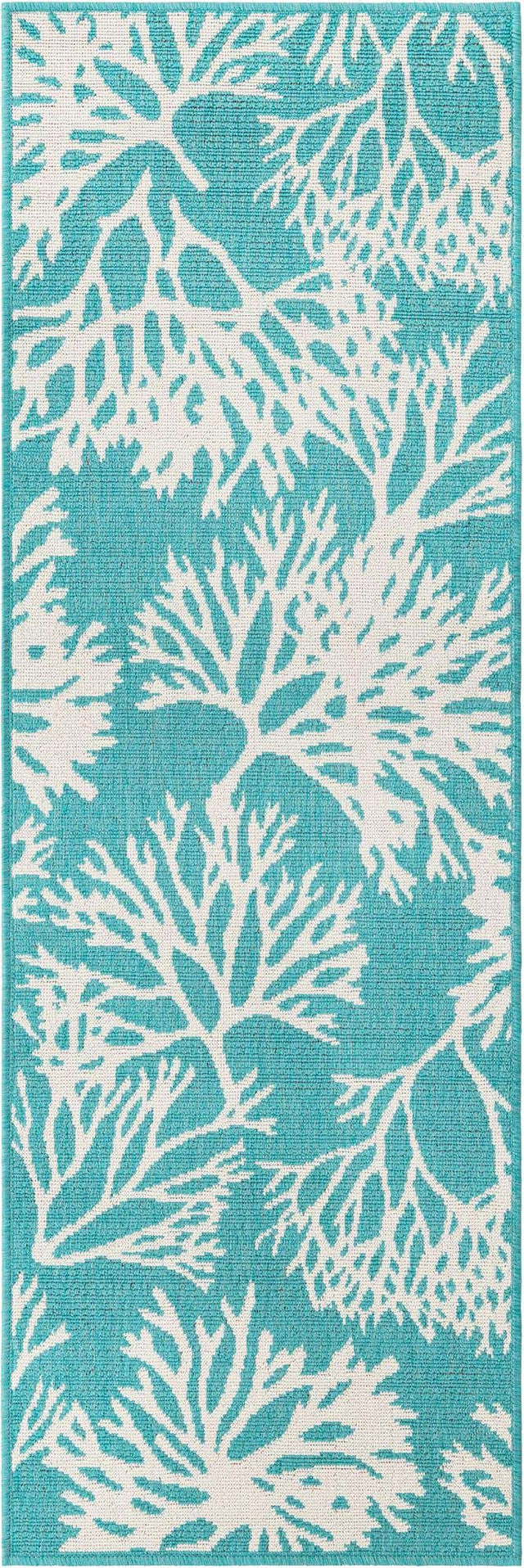 Teal 2' x 6' 1 Outdoor Coastal Runner Area Rug Weather Resistant for Patio, Deck, Terrace, Balcony, Porch 100% Polypropylene Coastal Decor Carpet for Sale at Rug Engine