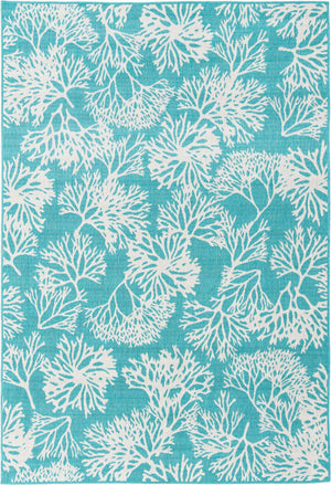 Teal 6' 1 x 9' Outdoor Coastal Rectangle Area Rug Weather Resistant for Patio, Deck, Terrace, Balcony, Porch 100% Polypropylene Coastal Decor Carpet for Sale at Rug Engine