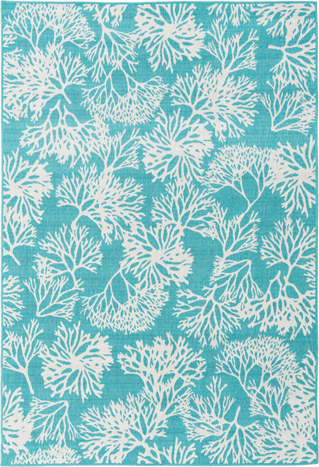 Teal 6' 1 x 9' Outdoor Coastal Rectangle Area Rug Weather Resistant for Patio, Deck, Terrace, Balcony, Porch 100% Polypropylene Coastal Decor Carpet for Sale at Rug Engine