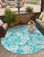 Teal 7' 1 x 7' 1 Outdoor Coastal Round Area Rug Weather Resistant for Patio, Deck, Terrace, Balcony, Porch 100% Polypropylene Coastal Decor Carpet for Sale at Rug Engine